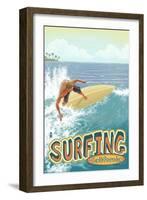 California, Surfing Scene-Lantern Press-Framed Art Print