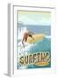 California, Surfing Scene-Lantern Press-Framed Art Print