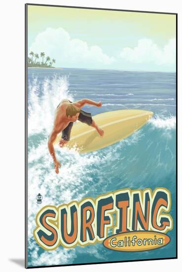 California, Surfing Scene-Lantern Press-Mounted Art Print