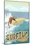 California, Surfing Scene-Lantern Press-Mounted Art Print