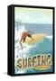 California, Surfing Scene-Lantern Press-Framed Stretched Canvas