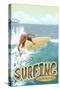 California, Surfing Scene-Lantern Press-Stretched Canvas