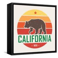 California T-Shirt with Grizzly Bear. T-Shirt Graphics, Design, Print, Typography, Label, Badge. Ve-rikkyal-Framed Stretched Canvas