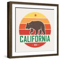 California T-Shirt with Grizzly Bear. T-Shirt Graphics, Design, Print, Typography, Label, Badge. Ve-rikkyal-Framed Art Print