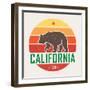 California T-Shirt with Grizzly Bear. T-Shirt Graphics, Design, Print, Typography, Label, Badge. Ve-rikkyal-Framed Art Print