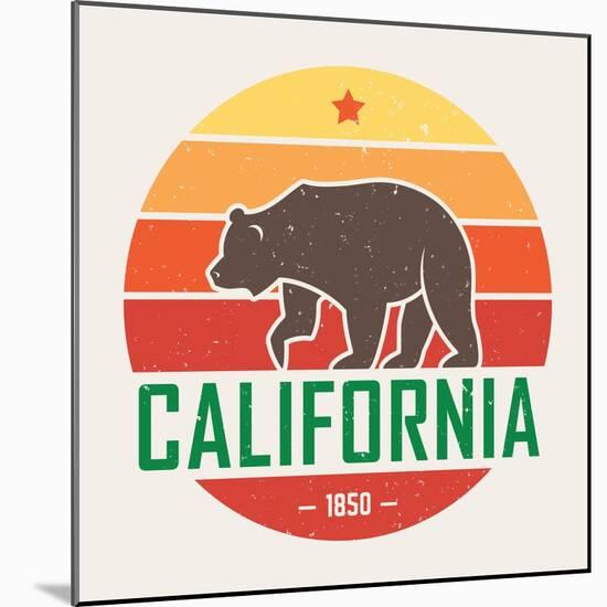 California T-Shirt with Grizzly Bear. T-Shirt Graphics, Design, Print, Typography, Label, Badge. Ve-rikkyal-Mounted Art Print