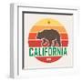 California T-Shirt with Grizzly Bear. T-Shirt Graphics, Design, Print, Typography, Label, Badge. Ve-rikkyal-Framed Art Print