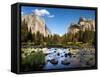 California, the Merced River, El Capitan, and Cathedral Rocks in Yosemite Valley-Ann Collins-Framed Stretched Canvas