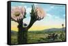 California - View of a Flowering Cactus-Lantern Press-Framed Stretched Canvas