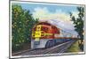 California - View of a Santa Fe Train Passing Through Orange Groves-Lantern Press-Mounted Art Print