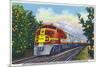 California - View of a Santa Fe Train Passing Through Orange Groves-Lantern Press-Mounted Premium Giclee Print