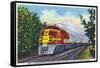 California - View of a Santa Fe Train Passing Through Orange Groves-Lantern Press-Framed Stretched Canvas