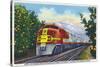 California - View of a Santa Fe Train Passing Through Orange Groves-Lantern Press-Stretched Canvas