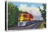 California - View of a Santa Fe Train Passing Through Orange Groves-Lantern Press-Stretched Canvas