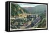 California - View of a Train in Cajon Pass-Lantern Press-Framed Stretched Canvas