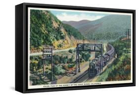 California - View of a Train in Cajon Pass-Lantern Press-Framed Stretched Canvas
