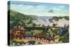 California - View of Carriage, Train, and Airplanes Crossing the Sierra Mountains, c.1943-Lantern Press-Stretched Canvas