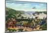 California - View of Carriage, Train, and Airplanes Crossing the Sierra Mountains, c.1943-Lantern Press-Mounted Art Print