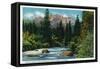 California - View of Castle Crags in the Sacramento River Canyon, c.1936-Lantern Press-Framed Stretched Canvas