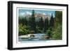 California - View of Castle Crags in the Sacramento River Canyon, c.1936-Lantern Press-Framed Art Print