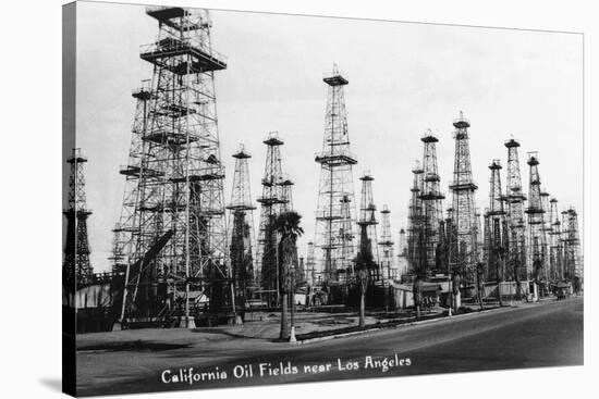 California - View of Oil Fields near Los Angeles-Lantern Press-Stretched Canvas