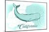 California - Whale - Teal - Coastal Icon-Lantern Press-Mounted Art Print