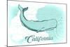 California - Whale - Teal - Coastal Icon-Lantern Press-Mounted Art Print