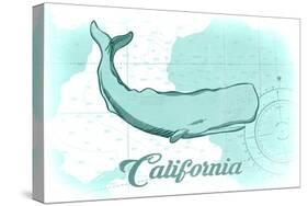 California - Whale - Teal - Coastal Icon-Lantern Press-Stretched Canvas