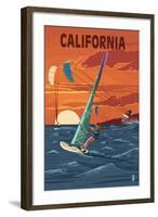 California - Wind Surfing-Lantern Press-Framed Art Print