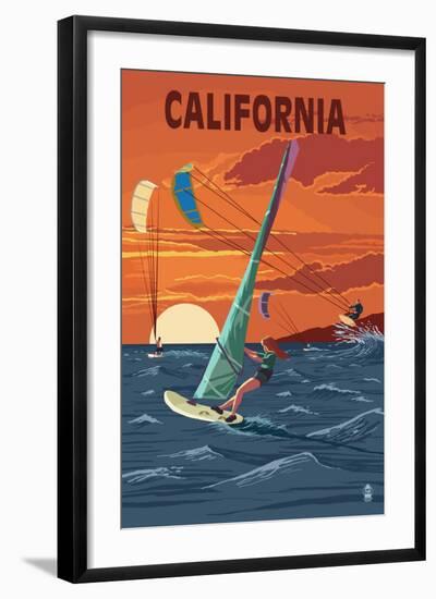 California - Wind Surfing-Lantern Press-Framed Art Print