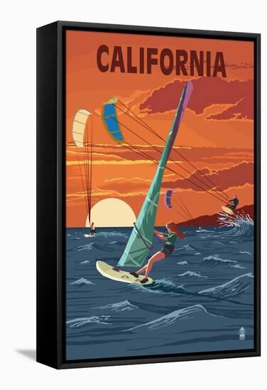 California - Wind Surfing-Lantern Press-Framed Stretched Canvas