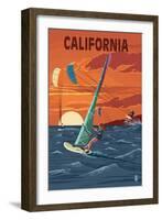 California - Wind Surfing-Lantern Press-Framed Art Print