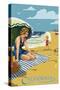 California - Woman on Beach-Lantern Press-Stretched Canvas