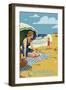 California - Woman on Beach-Lantern Press-Framed Art Print