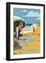 California - Woman on Beach-Lantern Press-Framed Art Print