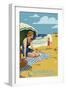 California - Woman on Beach-Lantern Press-Framed Art Print