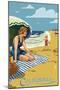 California - Woman on Beach-Lantern Press-Mounted Art Print