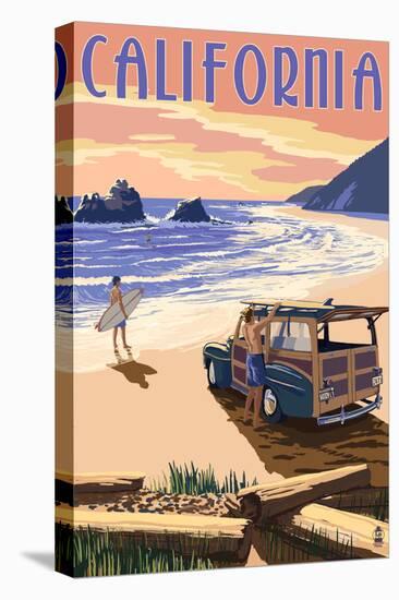 California - Woody on the Beach-Lantern Press-Stretched Canvas