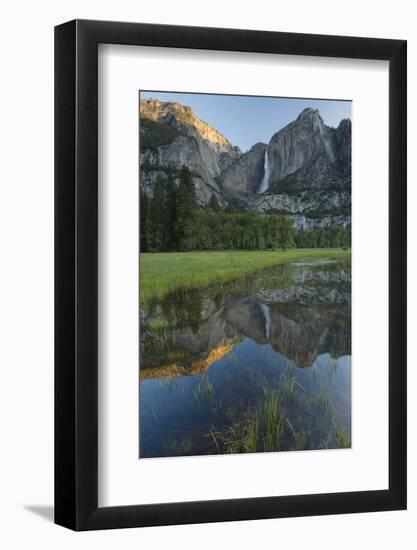 California. Yosemite National Park. Early Morning at Upper Yosemite Falls with Reflection in a Pool-Judith Zimmerman-Framed Photographic Print