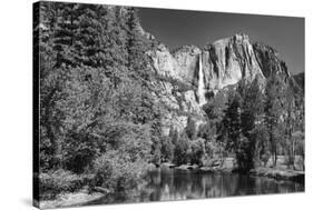 California, Yosemite NP. Yosemite Falls Reflects in the Merced River-Dennis Flaherty-Stretched Canvas