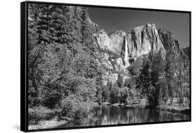 California, Yosemite NP. Yosemite Falls Reflects in the Merced River-Dennis Flaherty-Framed Stretched Canvas