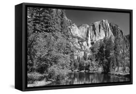 California, Yosemite NP. Yosemite Falls Reflects in the Merced River-Dennis Flaherty-Framed Stretched Canvas