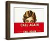 Call Again Brand Cigar Box Label-Lantern Press-Framed Art Print