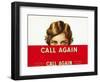 Call Again Brand Cigar Box Label-Lantern Press-Framed Art Print