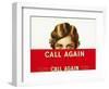 Call Again Brand Cigar Box Label-Lantern Press-Framed Art Print