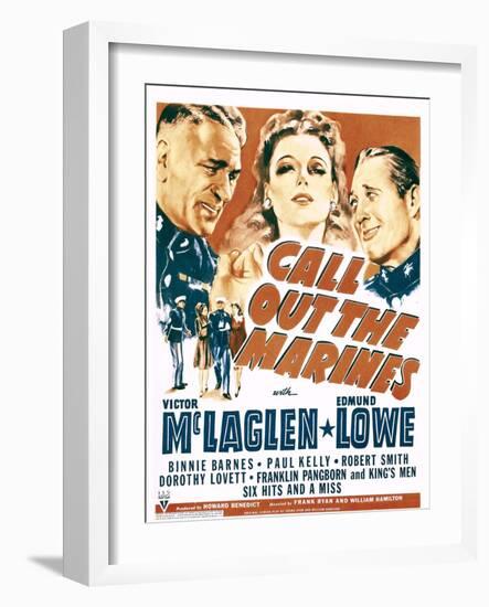 Call Out the Marines, Victor Mclaglen, Binnie Barnes, Edmund Lowe on Window Card, 1942-null-Framed Photo