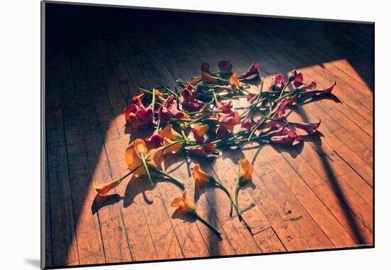 Calla Lilies on Wood Floor-null-Mounted Poster