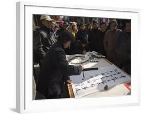 Calligraphy Artist in a Local Neighbourhood Hutong, Beijing, China-Kober Christian-Framed Photographic Print