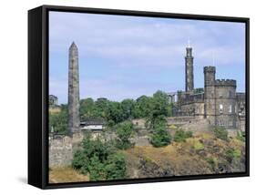 Calton Hill Monuments, Edinburgh, Lothian, Scotland, United Kingdom-Guy Thouvenin-Framed Stretched Canvas