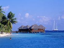 Beach and Water Villas at Sunset, Maldive Islands, Indian Ocean-Calum Stirling-Framed Stretched Canvas